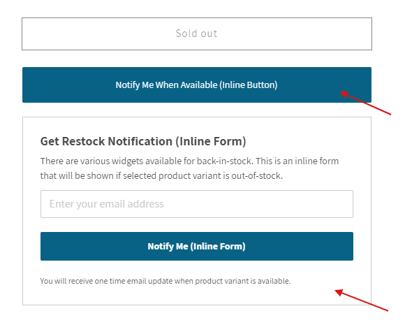 Back in stock trigger options