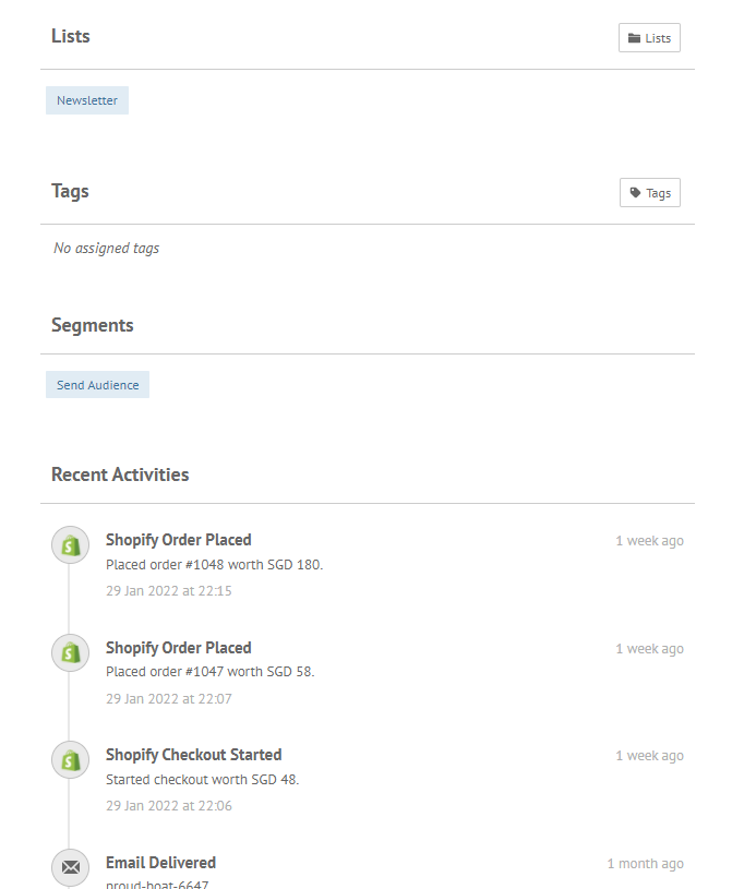 Contact profile and activities